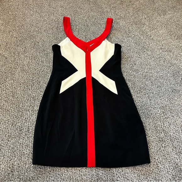 JAY GODFREY Size 4 S Red Black Ivory Geometric Cocktail Pencil Dress R $345 - Picture 6 of 11